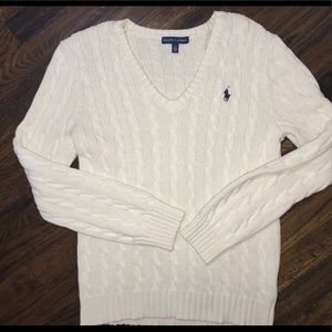 Polo Ralph Lauren Women's Ivory V-Neck Sweater L